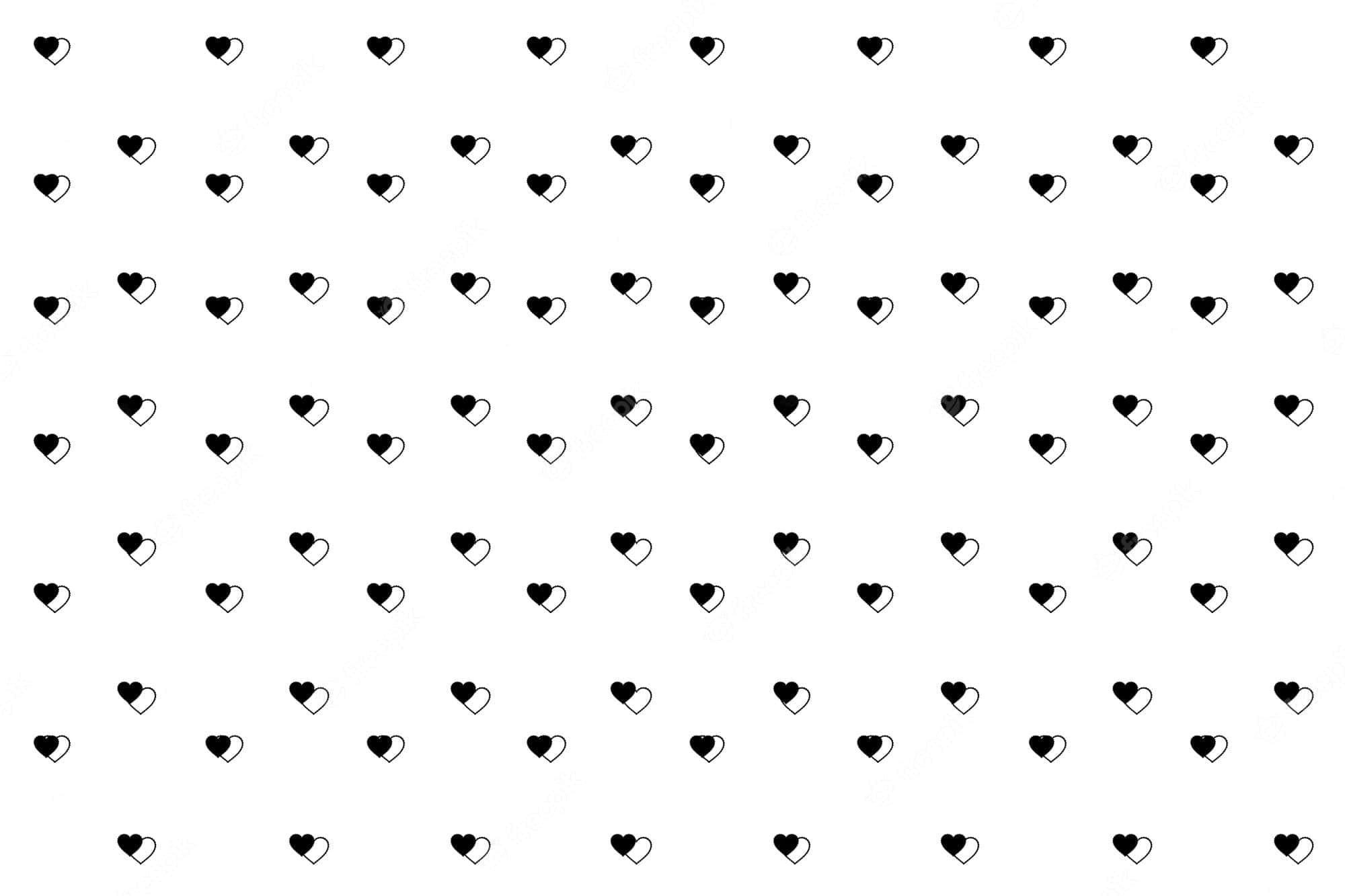 Black And White Heart 桌布 壁紙 — 簡約風格的黑色心形圖案散落在潔白背景上。