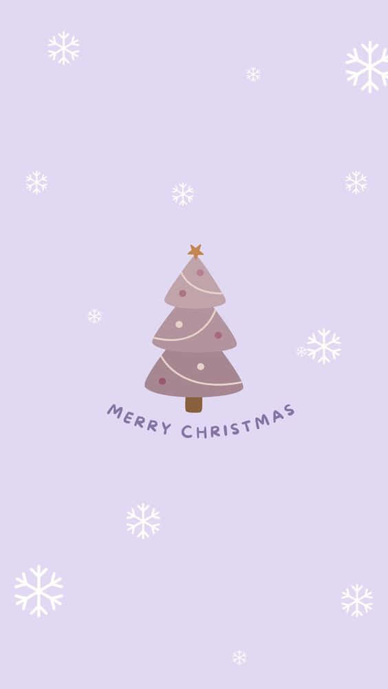 紫色聖誕樹，雪花和Merry Christmas文字，薰衣草背景。