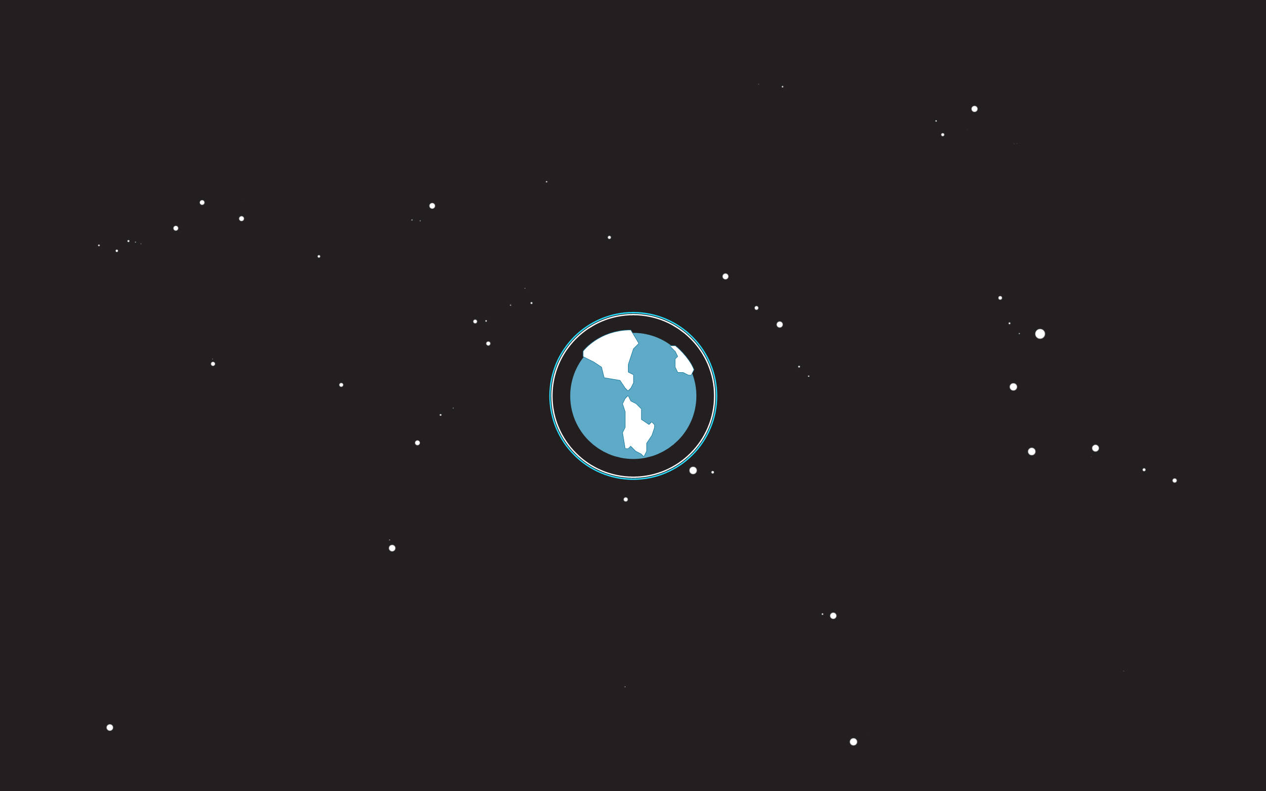 簡約高清地球 壁紙 — 一個極簡的藍白地球圖示漂浮在黑暗的星空空間中，散佈著白色點點。