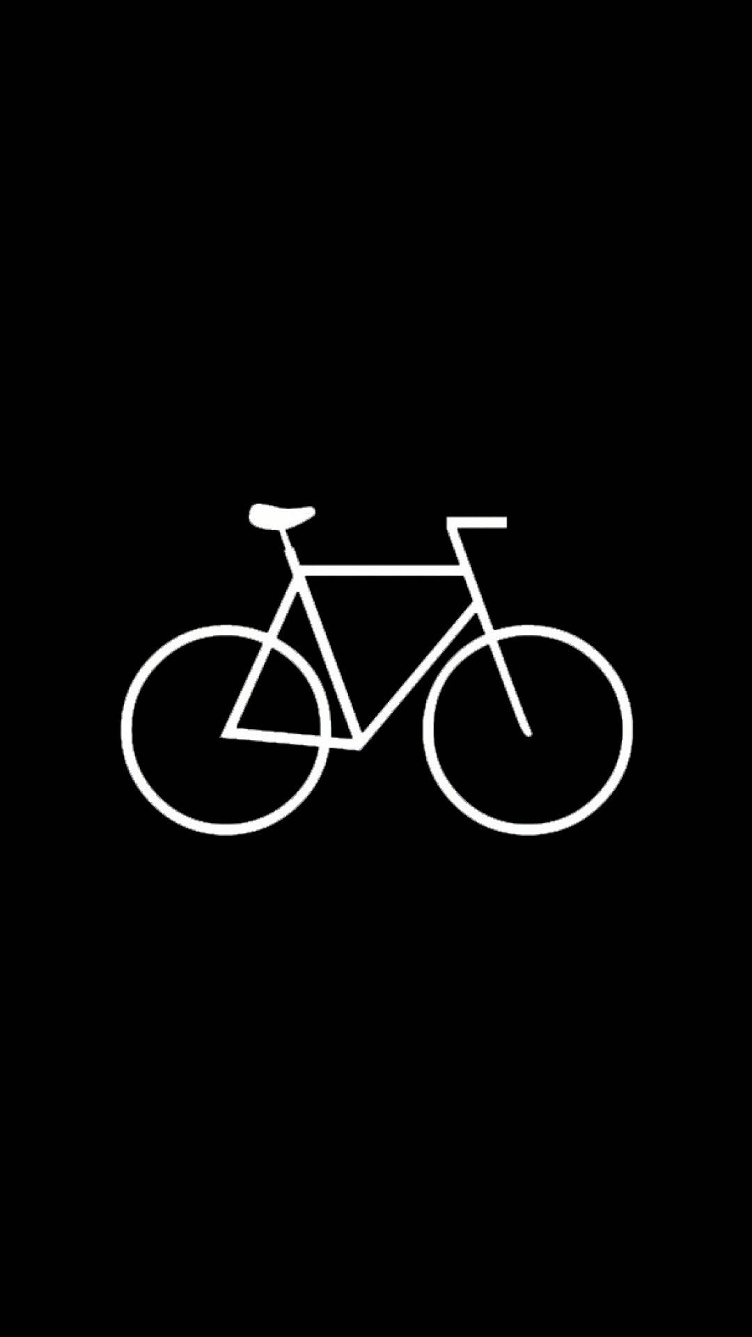 簡約高清黑色自行車 壁紙 — 一幅極簡白色線條繪畫的單車，居中於純黑色背景上。