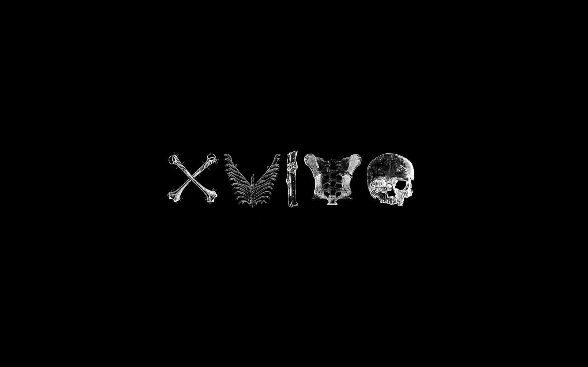 骨骼和頭骨在黑色背景上拼出 XVIVO。