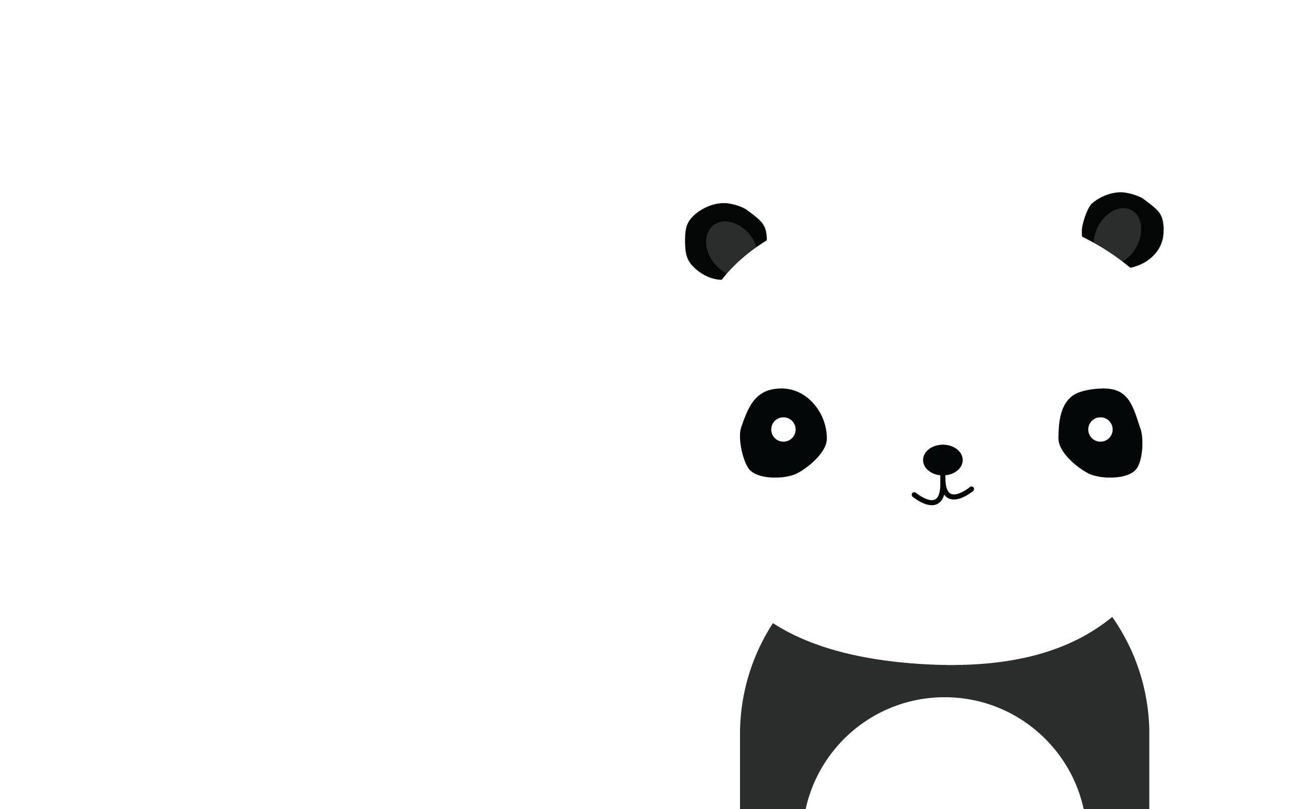 可愛熊貓 桌布 壁紙 — 簡約黑白插圖，可愛熊貓臉，簡單圓形特徵，微笑嘴巴。