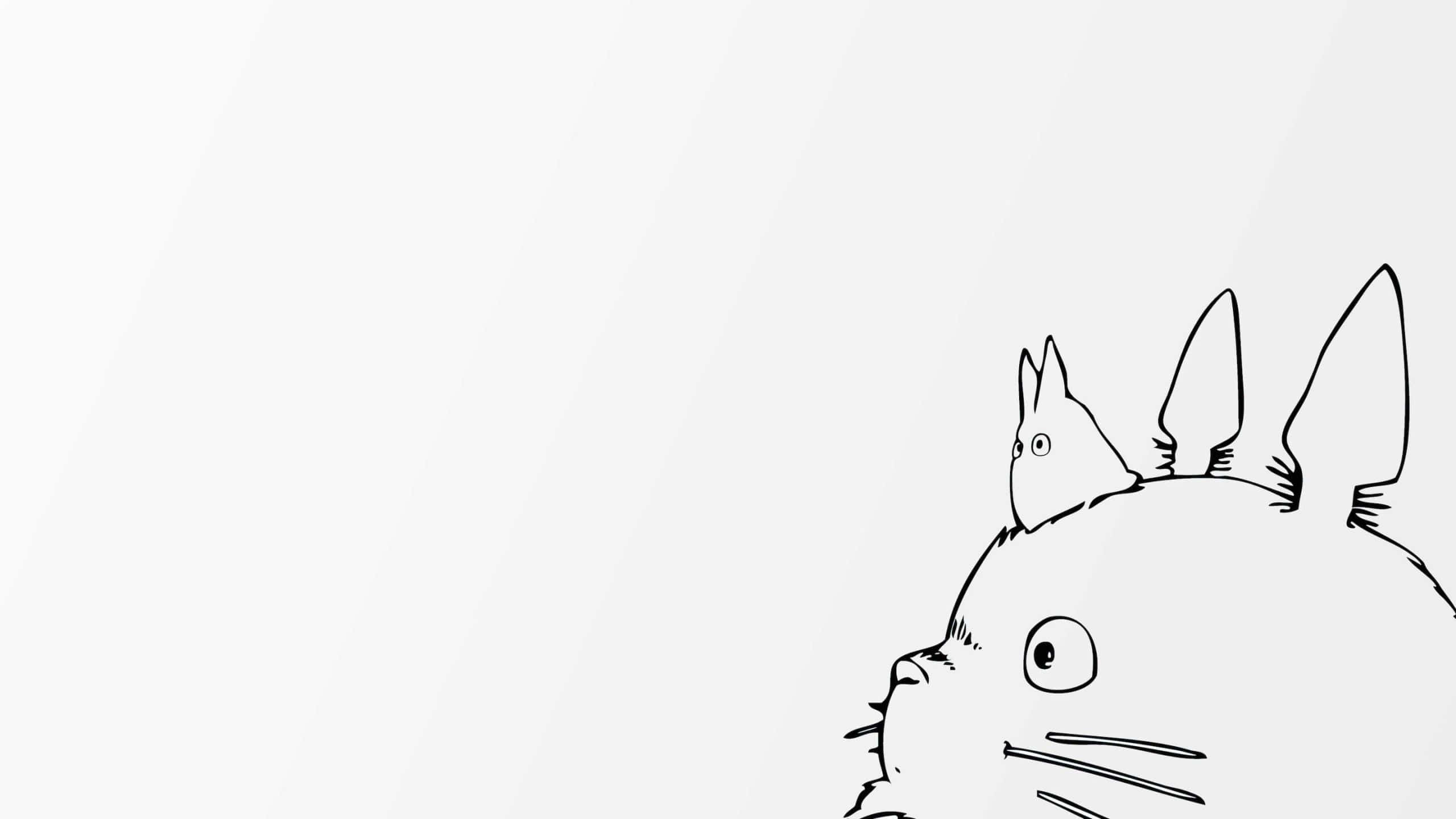 my neighbor totoro 桌布 壁紙 — 簡約黑色線條畫，描繪兩隻龍貓角色從右下角探出頭來，背景為純淺灰色。