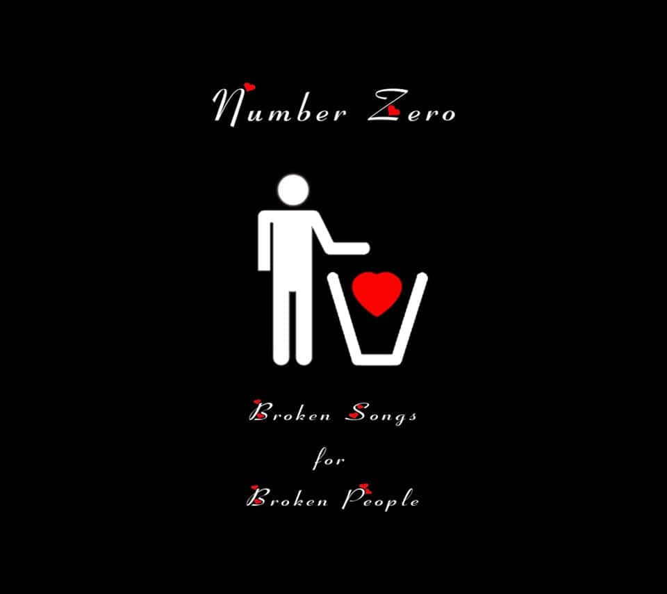 Dark Emo 桌布 壁紙 — 簡約黑色背景上，一個白色火柴人喺破爛電視輪廓內抱住紅色心形，配以優雅草書文字。