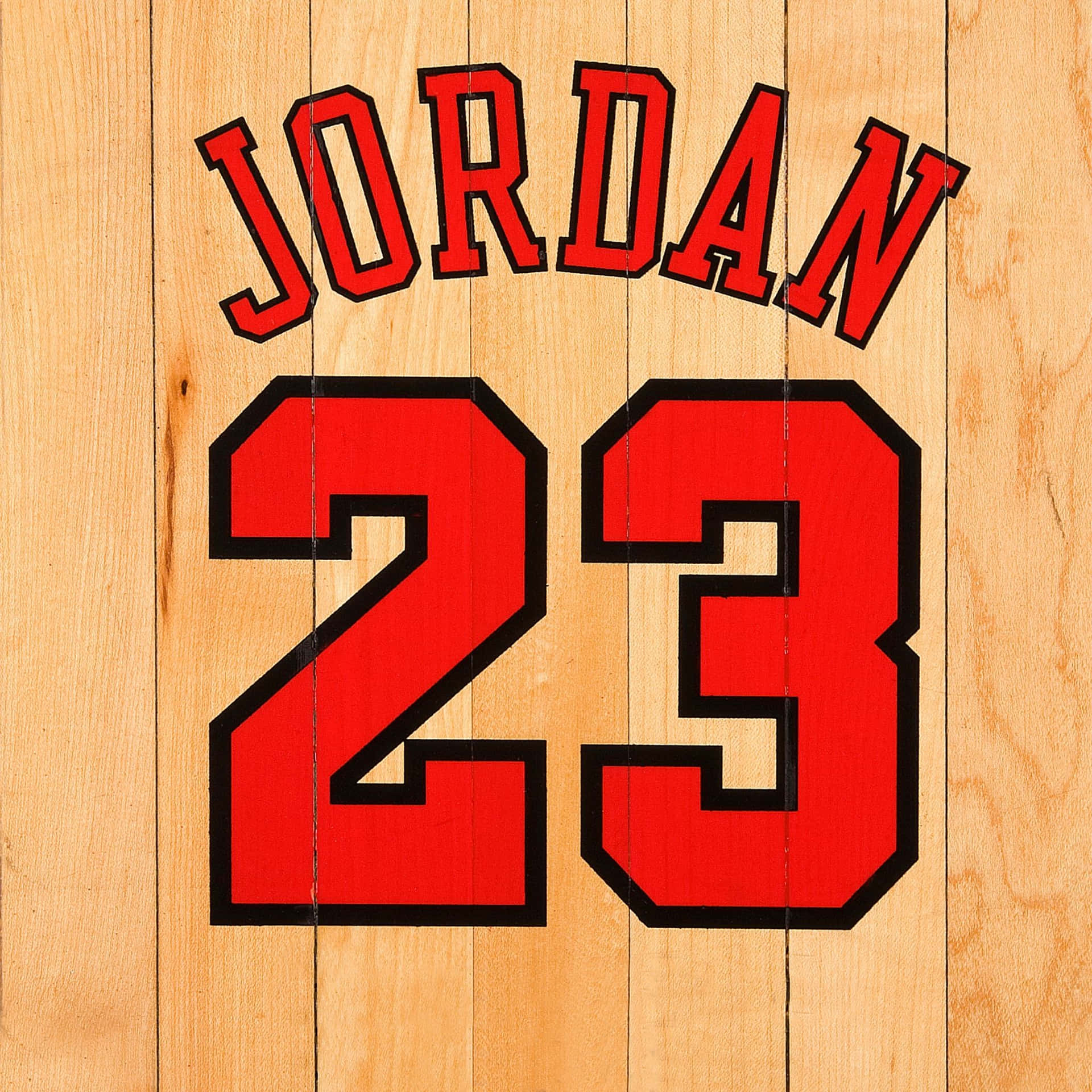 木紋背景上的紅色Jordan 23籃球球衣號碼。