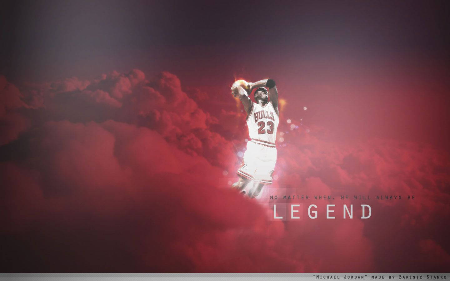 米高佐敦在半空中灌籃，背景是紅色多雲的天空，帶有「LEGEND」文字。