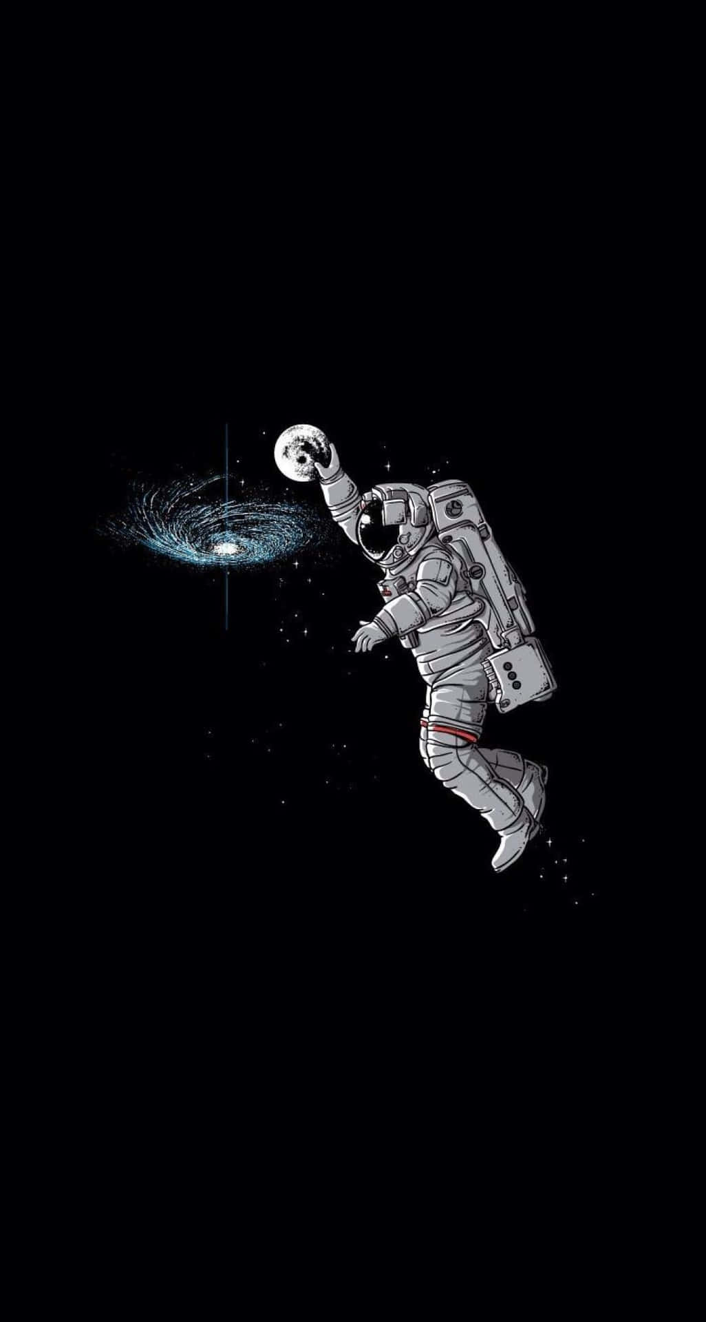 太空人在太空中靠近一個藍色星系手持一個發光的球體。