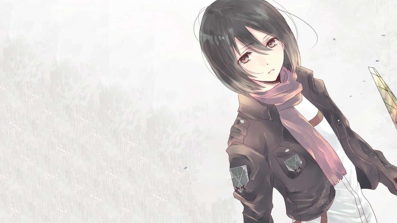 動漫女孩穿著冬季外套和圍巾站在雪中