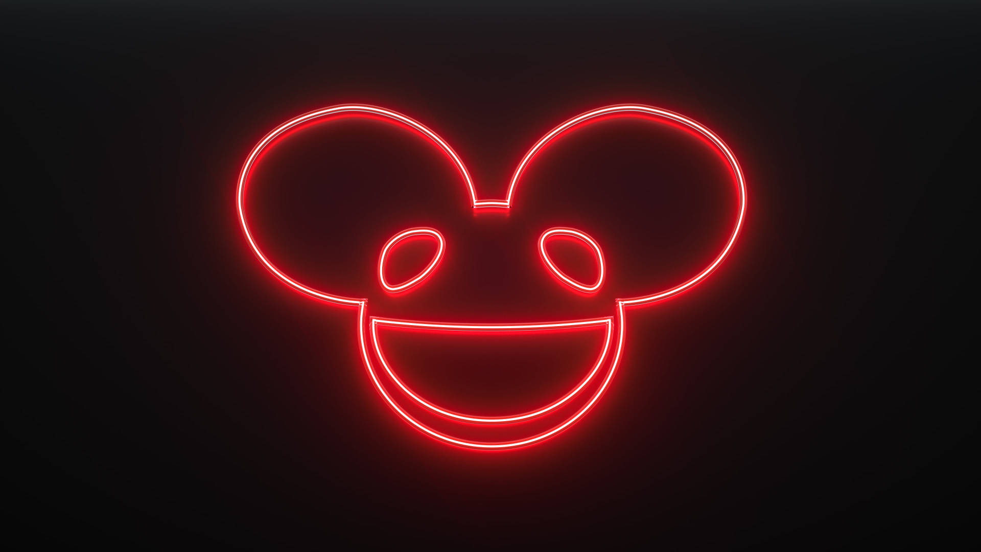 黑色背景上Deadmau5老鼠頭標誌的紅色霓虹燈輪廓。