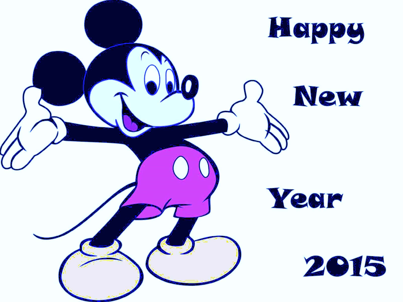 米奇老鼠在歡樂的卡通插圖中張開雙臂迎接2015年。