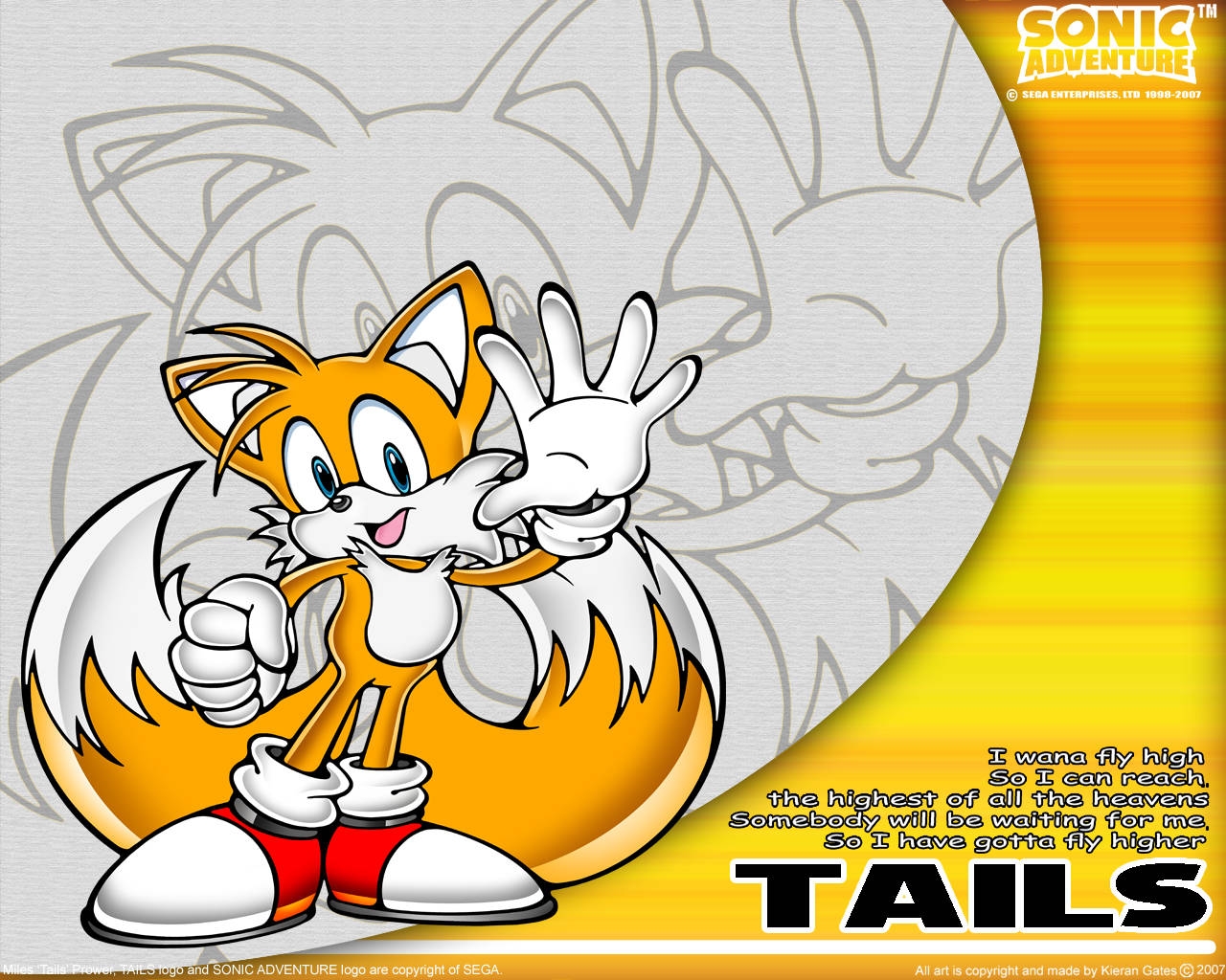 一個名叫 Tails 的卡通狐狸角色微笑著揮手。