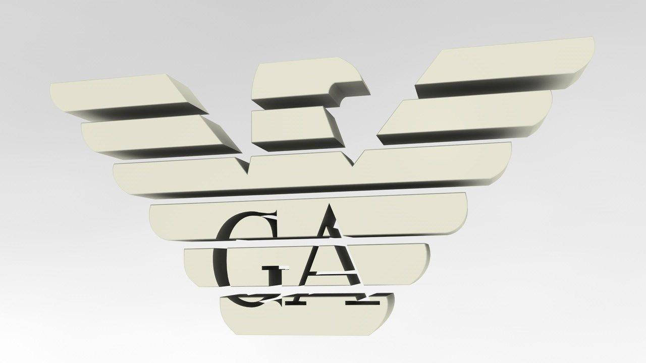 純白背景上帶有'GA'字母的時尚奶油色和黑色3D鷹標誌
