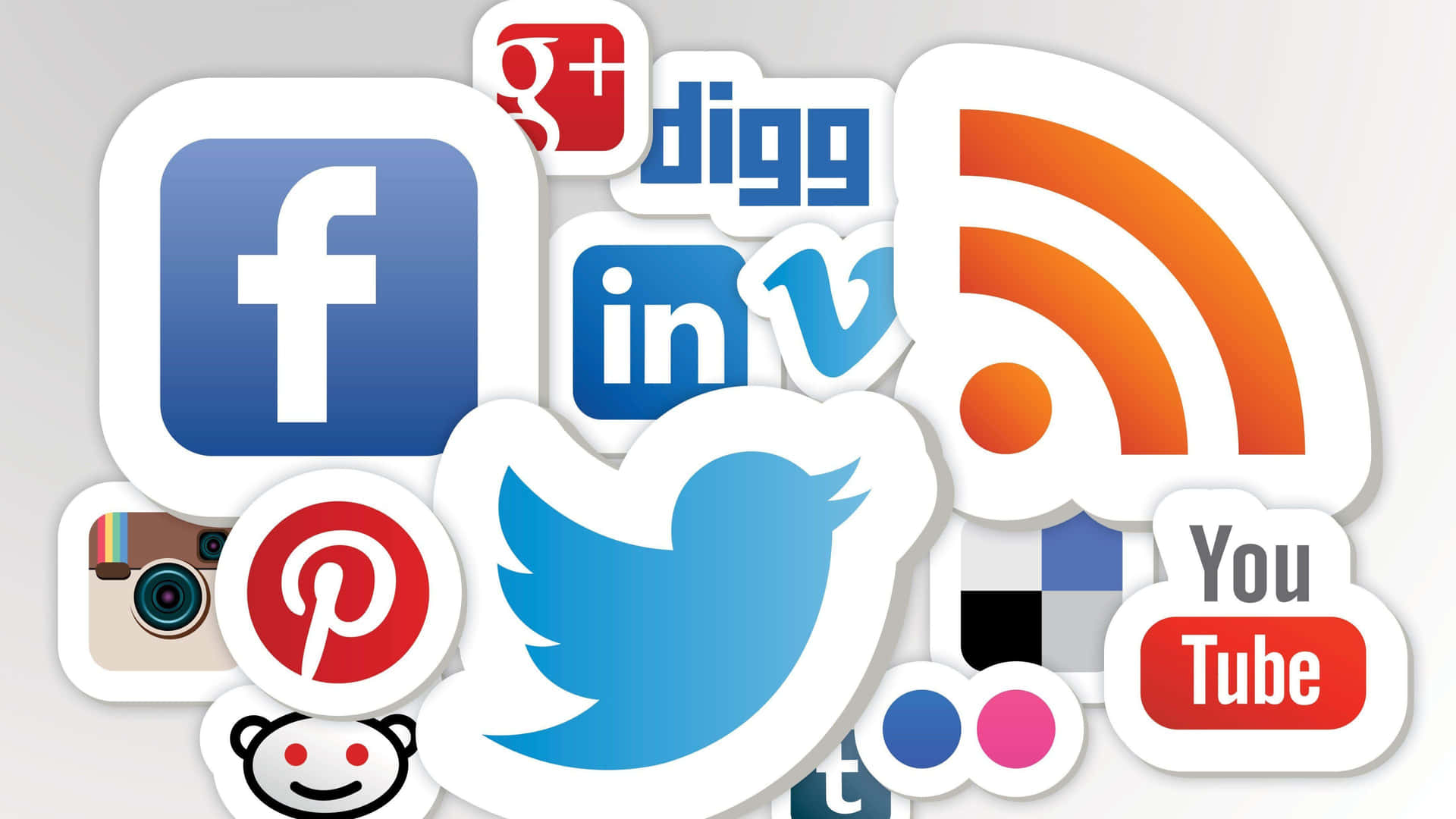 社交媒體圖標集合，包括 Facebook、Twitter 和 YouTube。