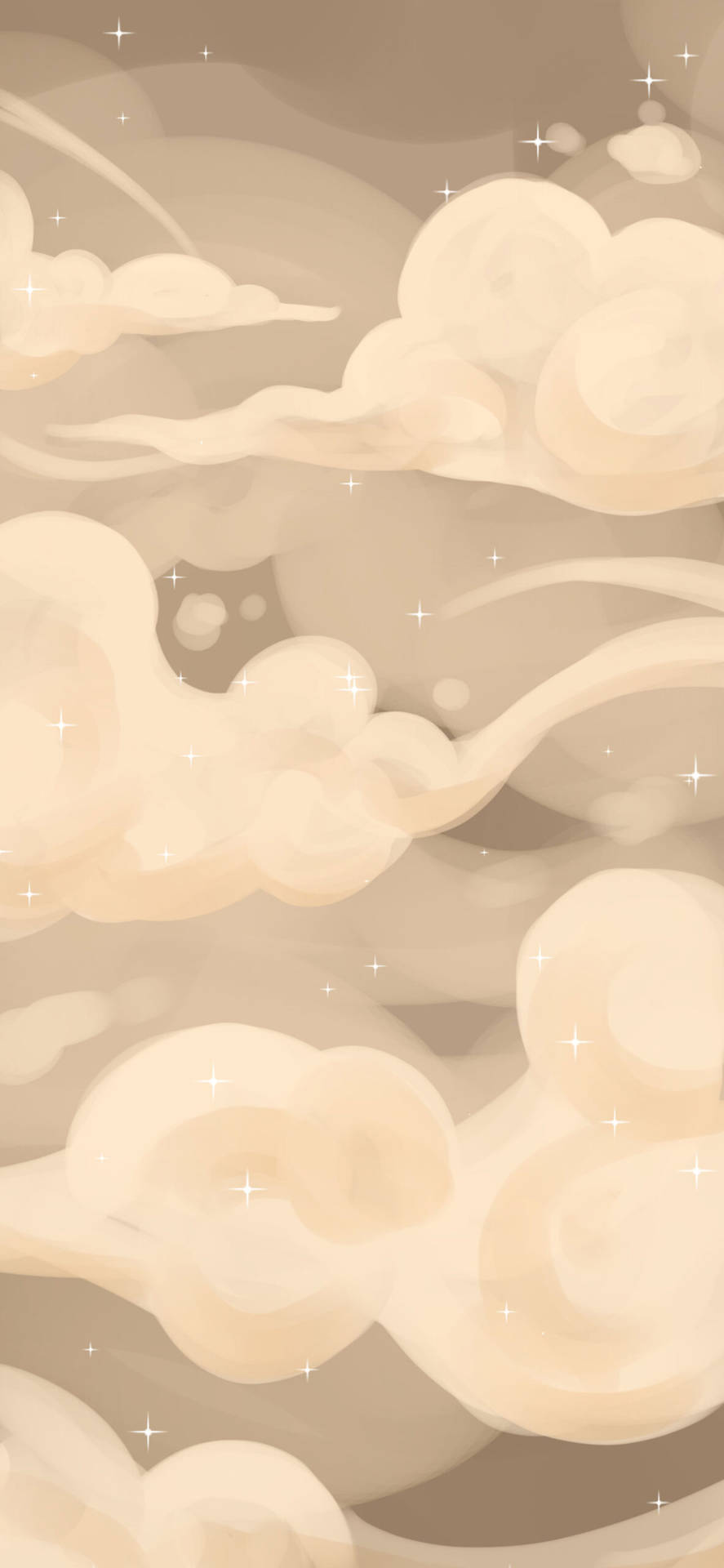 柔軟嘅米色雲朵帶住閃爍光芒喺星空飄浮。