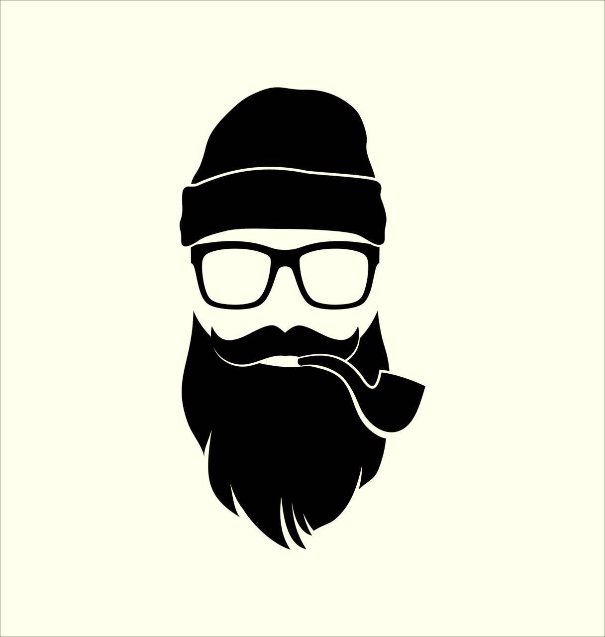 beard 桌布 壁紙 — 米色背景上，戴眼鏡和煙斗的鬍鬚男子的極簡黑色剪影。