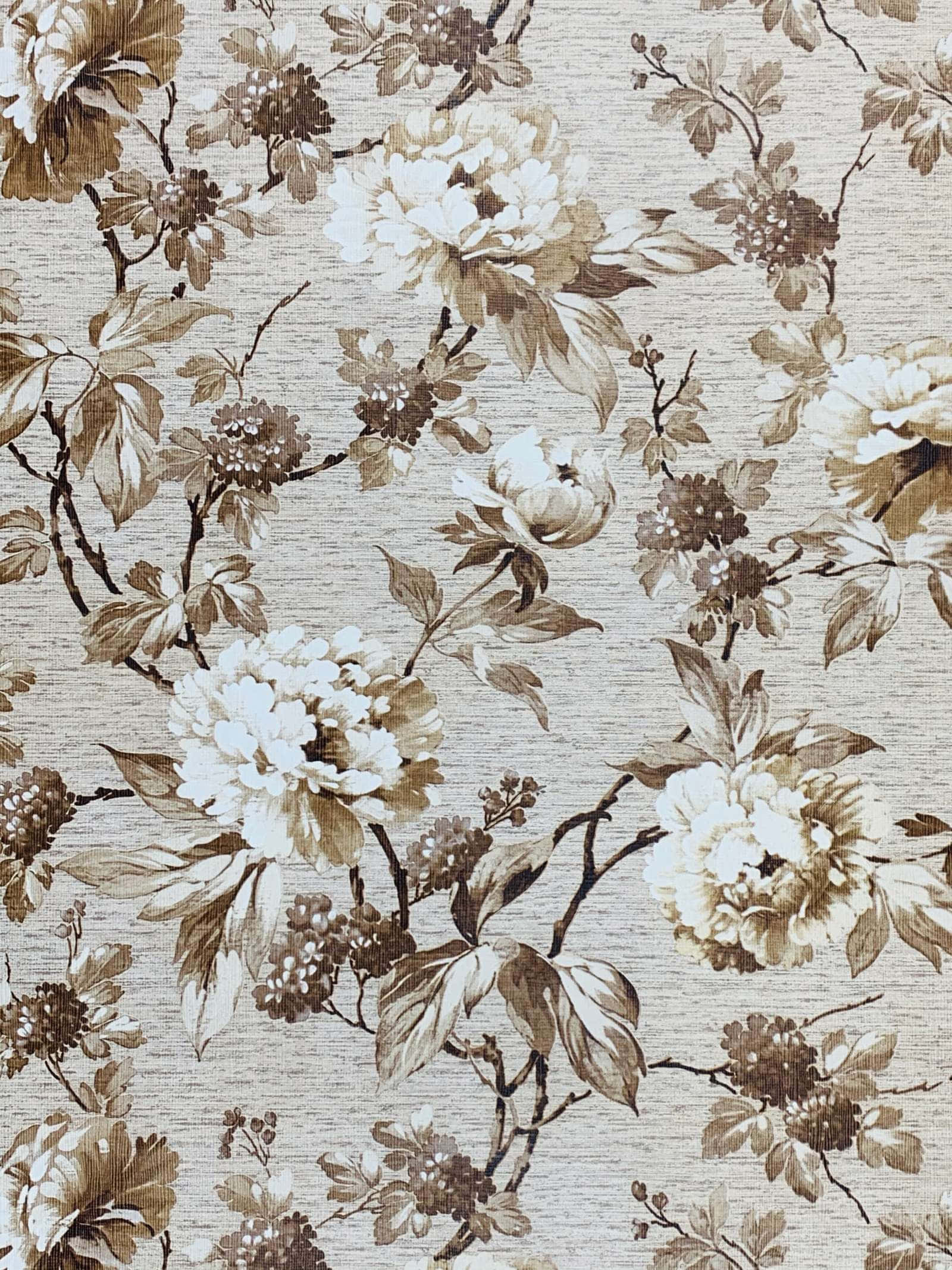 米色與棕色花卉牆紙 壁紙