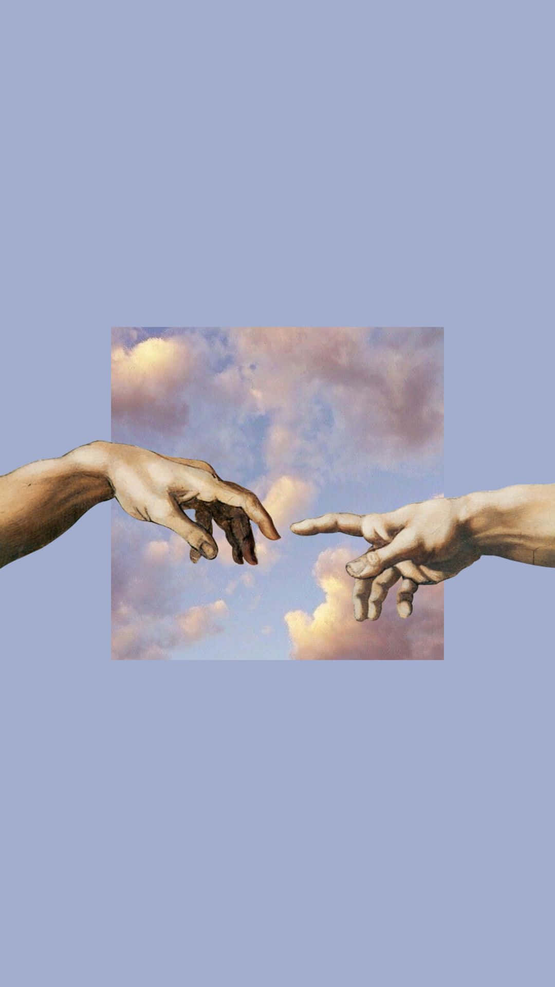 兩隻手在多雲的天空下互相伸向對方。