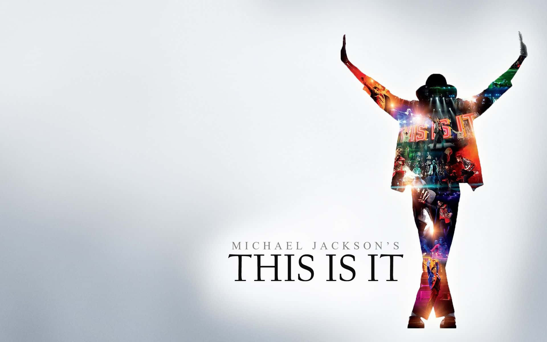 米高積遜的《This Is It》海報，剪影內有色彩繽紛的演唱會拼貼畫。 — 米高積遜 GIF 壁紙
