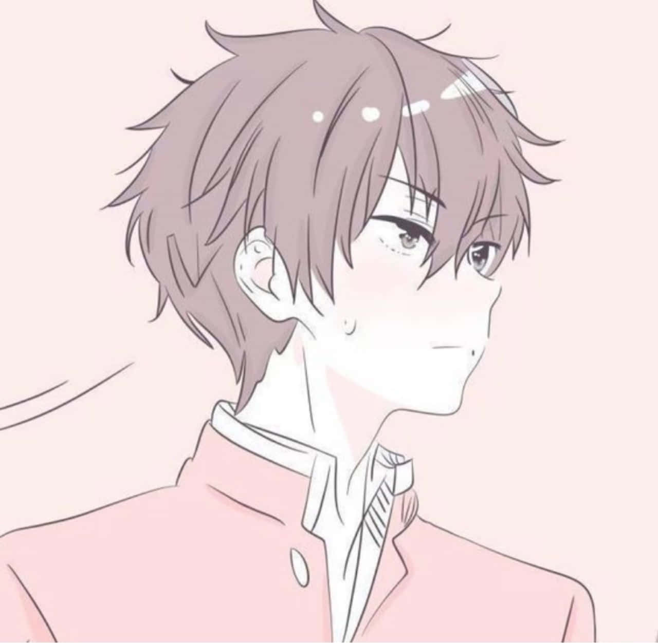 動漫男性角色，穿著粉紅色校服，表情柔和。