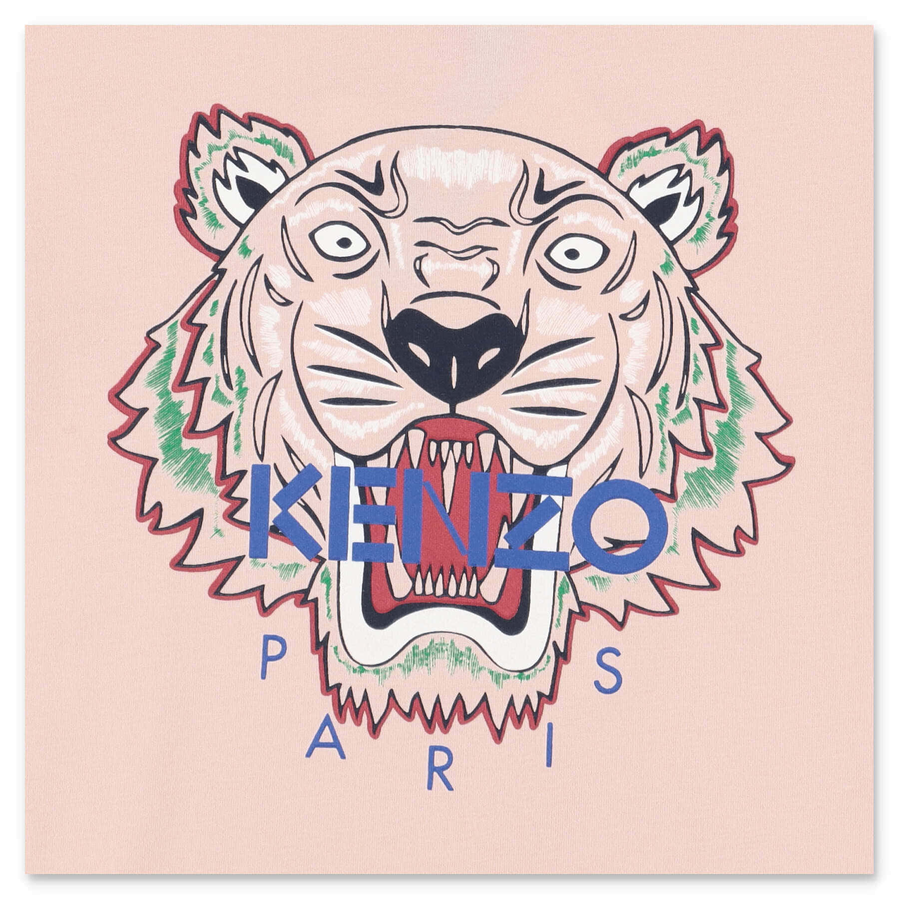 Kenzo Paris 老虎頭標誌插圖，背景為粉紅色。