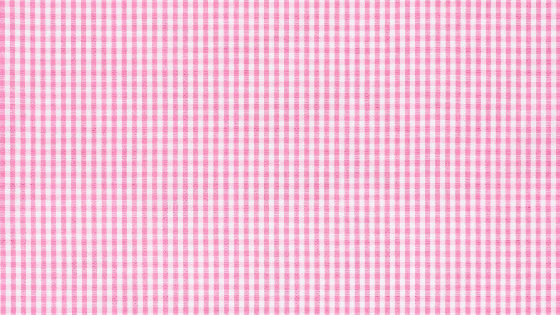 Pink Checkered 桌布 壁紙 — 粉紅和白色格子布料的特寫，帶有清晰的垂直和水平條紋。