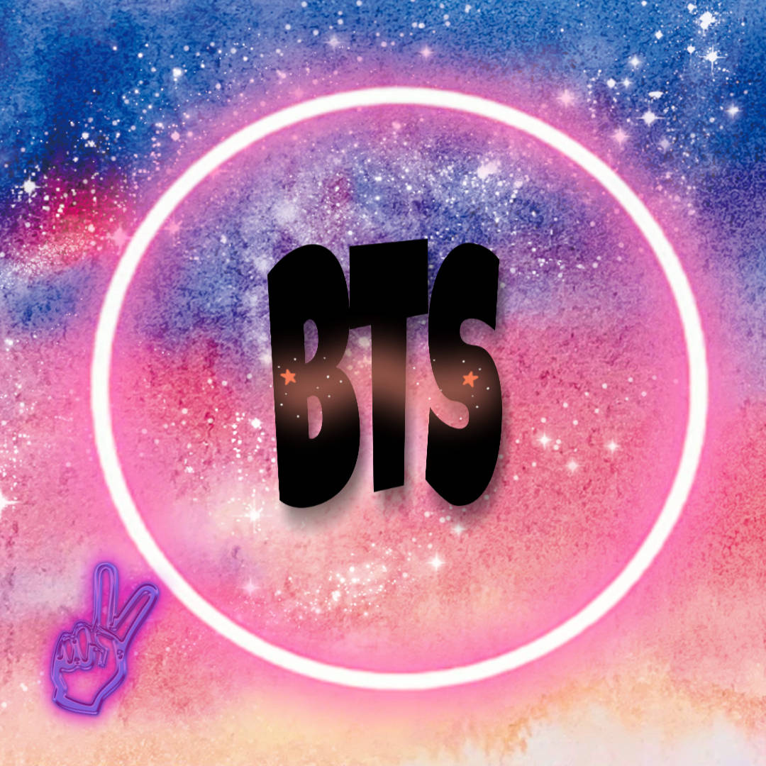 黑色BTS標誌在宇宙背景上帶有發光圓環和平和標誌