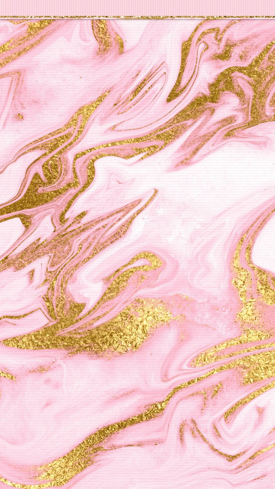 粉紅大理石覆金粉 壁紙 — 在柔和粉彩背景上，優雅的粉紅與金色大理石漩渦搭配閃亮質感。