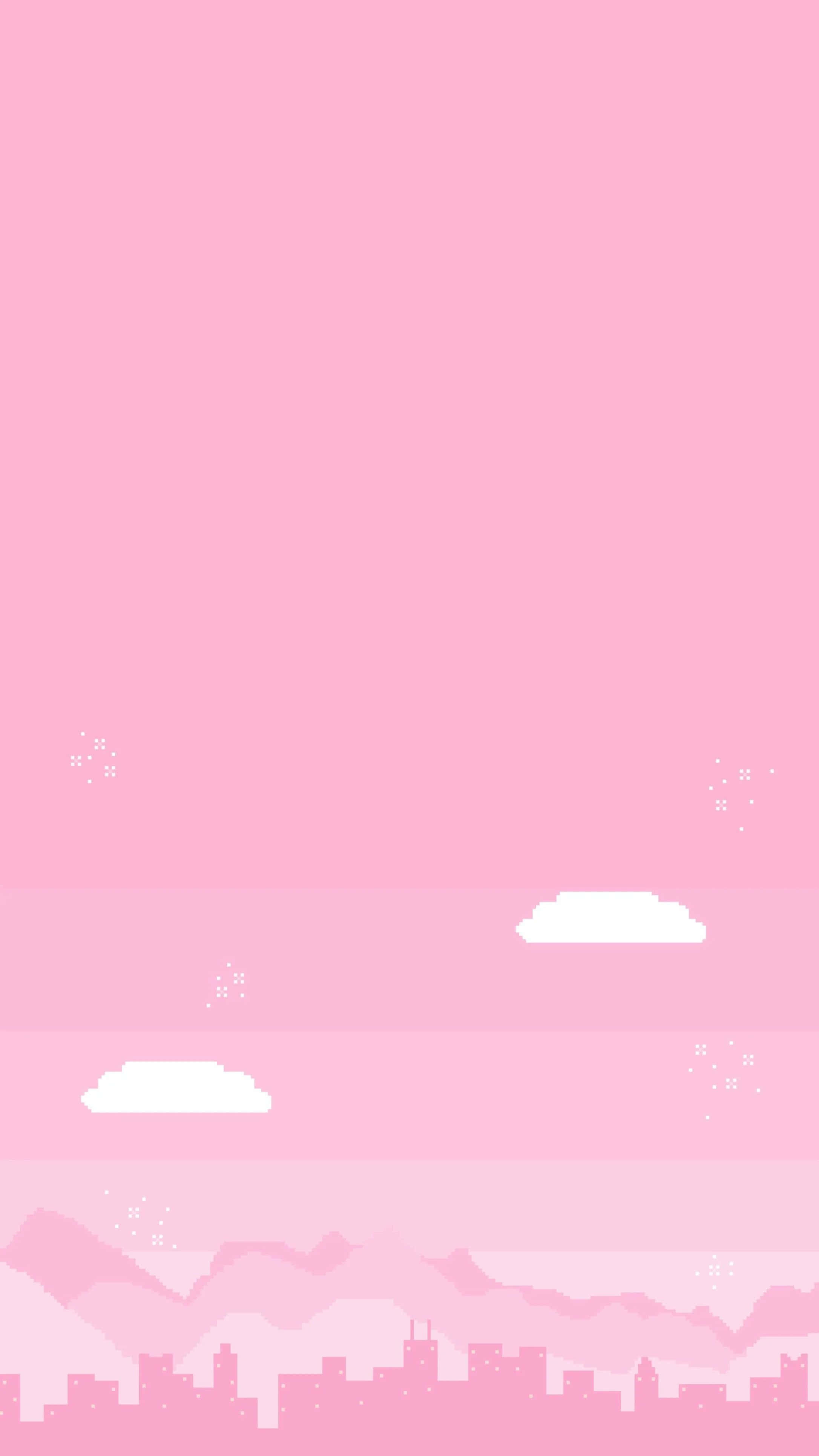 粉紅天空連雲與山巒 壁紙