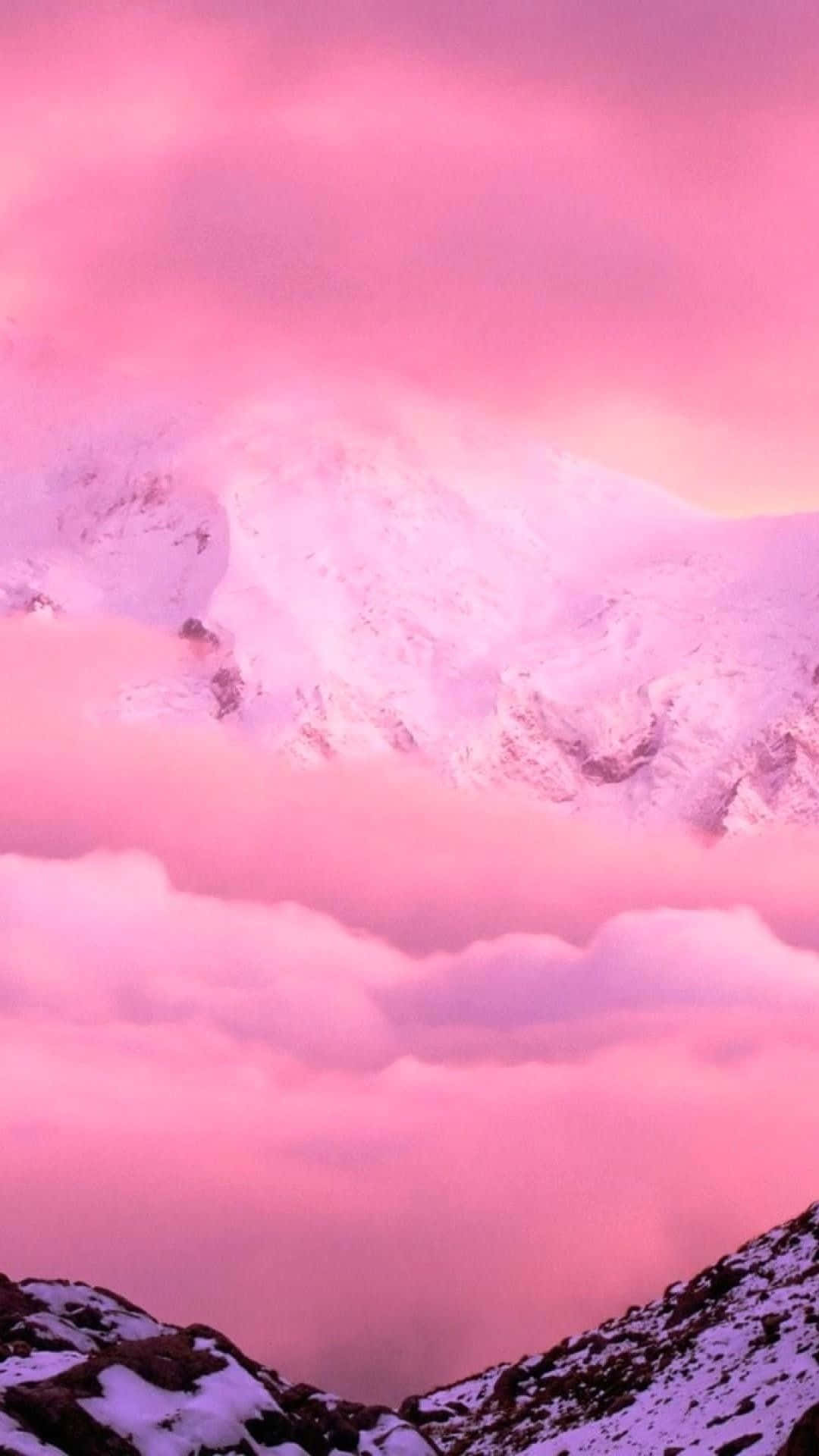 粉紅天空配雪山頂 壁紙