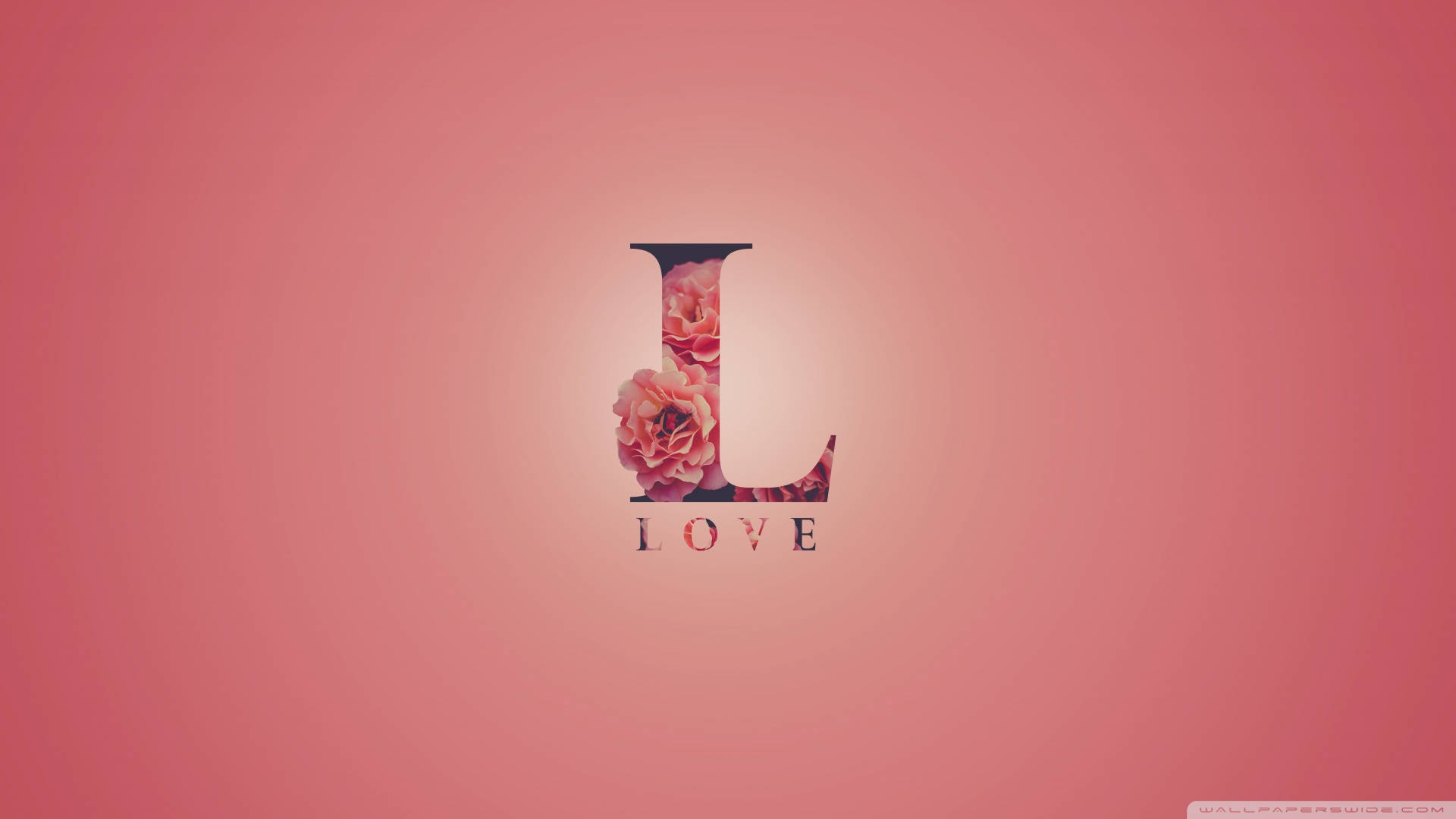 字母L配上玫瑰和love字樣，粉紅漸變背景。