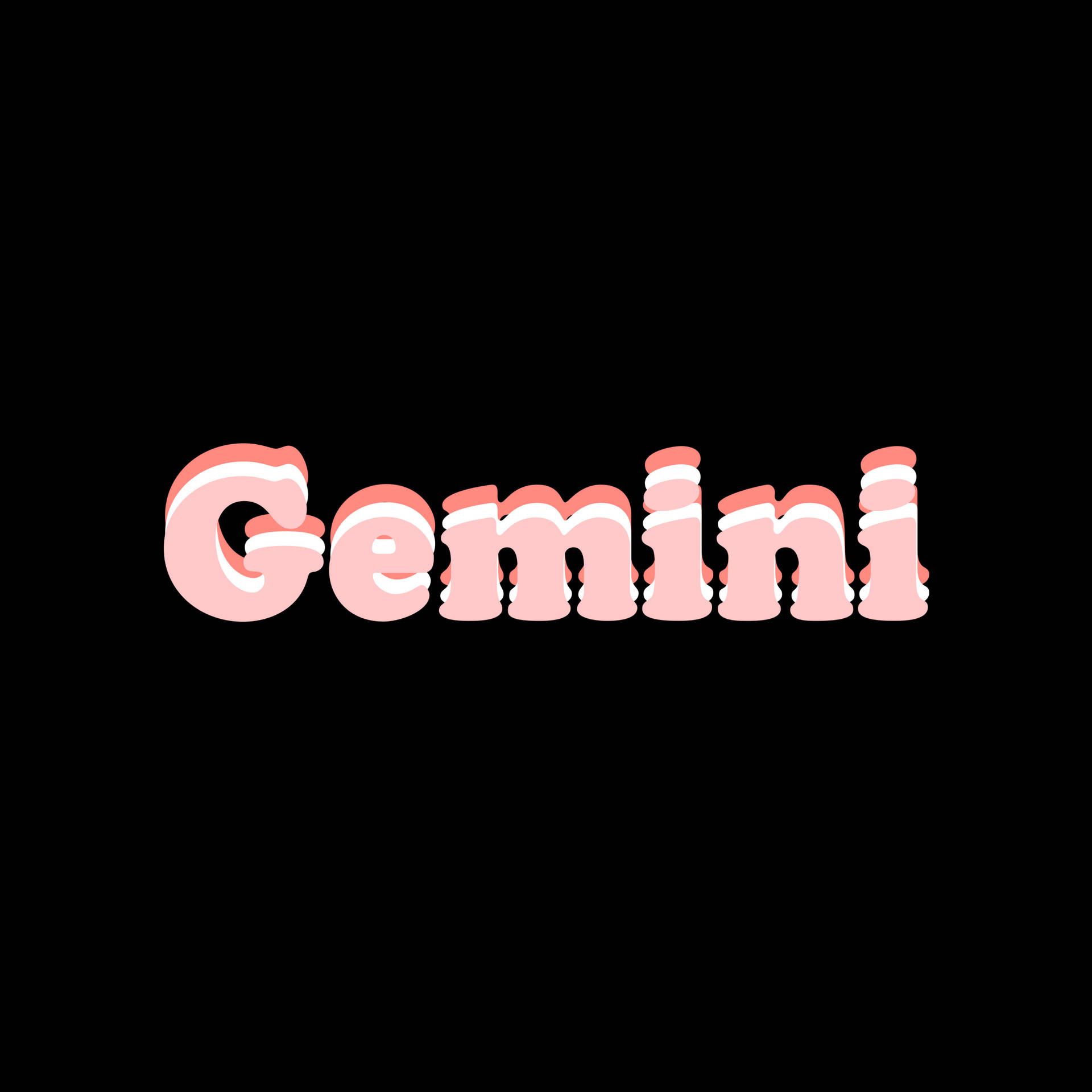 黑色背景上顯示Gemini的粉紅色3D文字