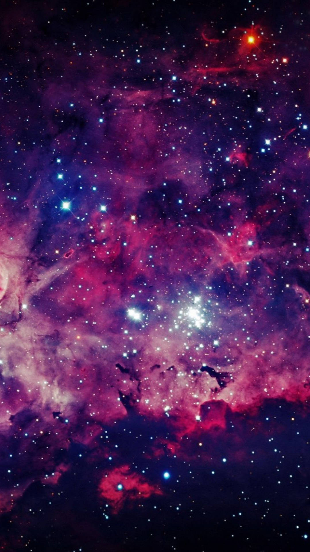 充滿活力的紫色和粉紅色星雲，在深空中充滿了發光的星星。