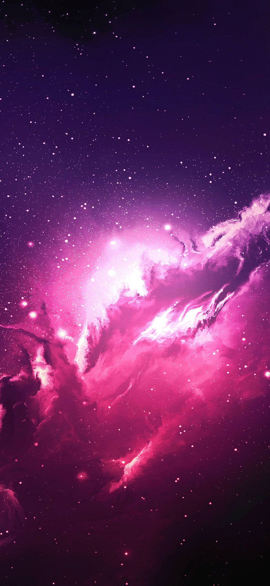 深邃太空中充滿活力的粉紅色和紫色星雲，帶有發光的星星。