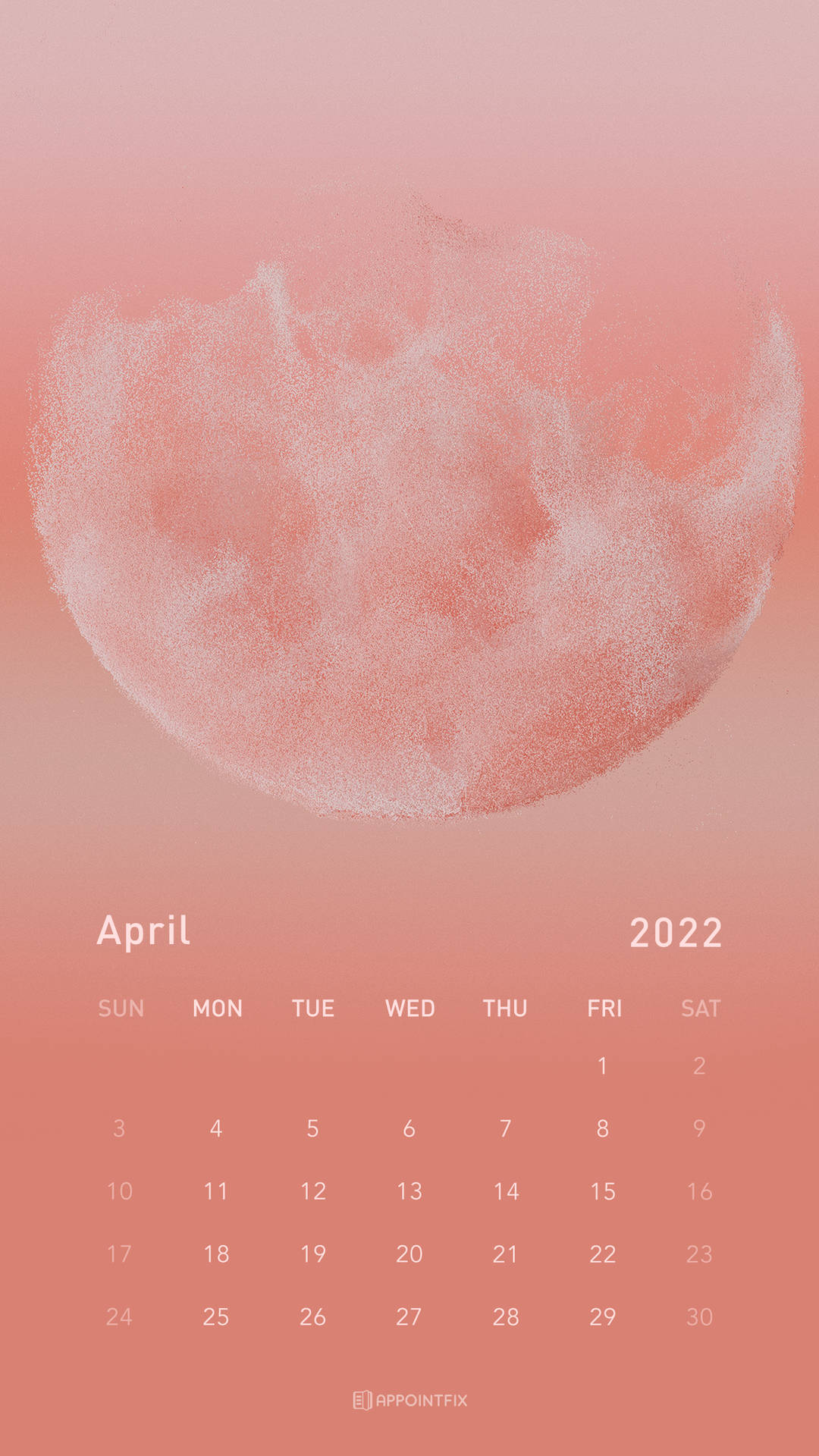 2022年4月日曆，配有粉紅色圓點月亮設計。