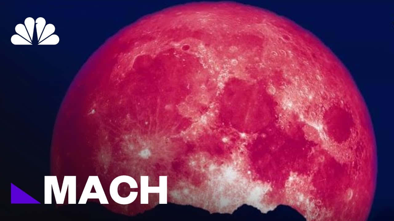 粉紅月亮與繁星交相輝映 壁紙 — 一顆紋理鮮明的紅色月亮主宰著深藍色的夜空，可見隕石坑和表面細節。