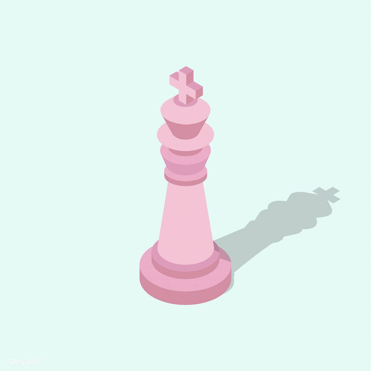 粉紅棋王 壁紙 — 一個粉紅色的等距視角國際象棋國王獨自站在淡薄荷色背景上，投下柔和的陰影。