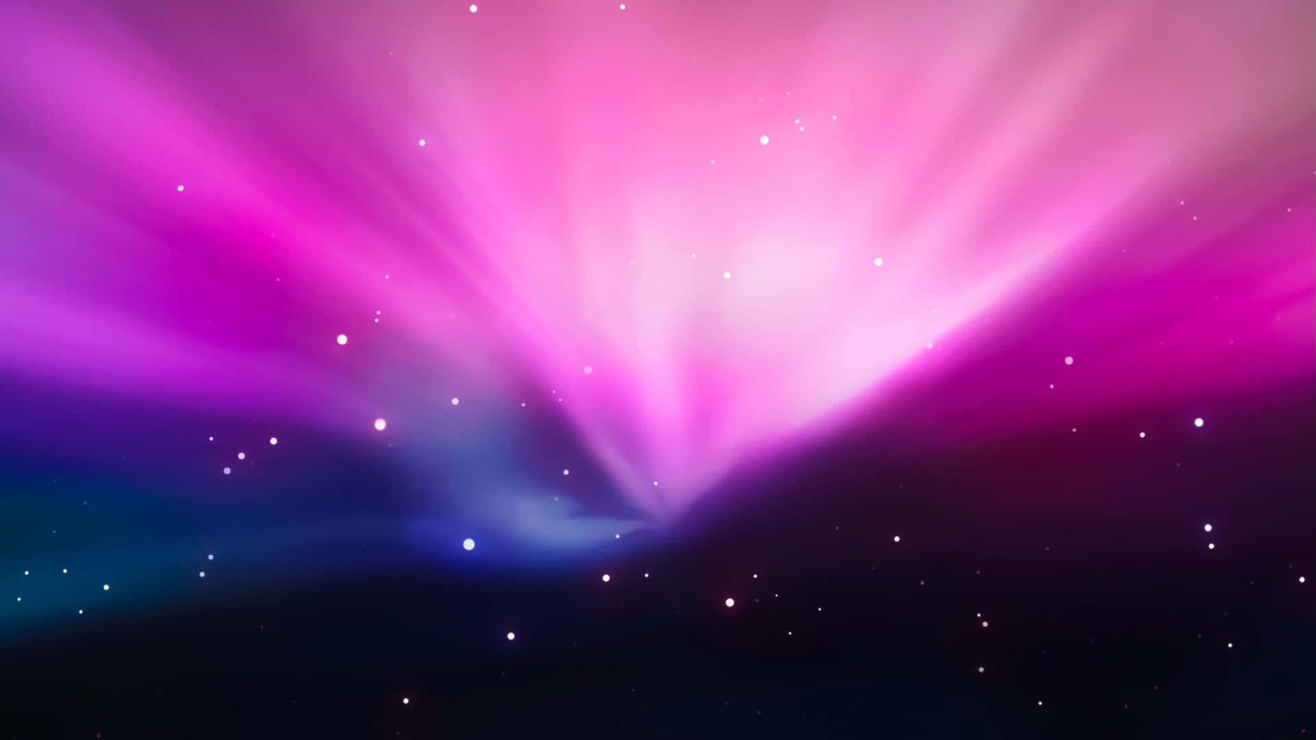 燦爛的粉紅色和紫色宇宙射線從中心爆發，映襯著繁星點點的黑暗天空。