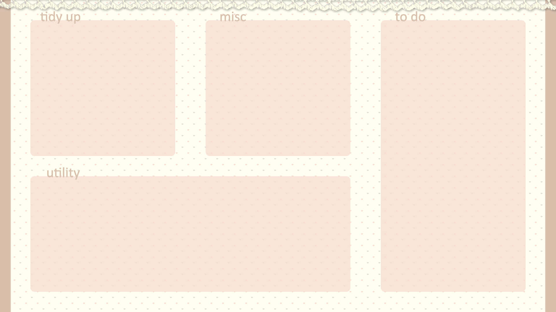數位規劃模板，粉紅色區域標示整理、雜項、待辦事項。