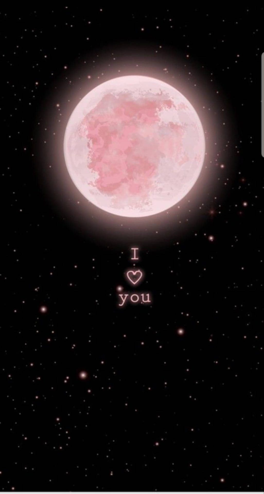 粉紅色月亮配上 I heart 你 文字，背景為繁星點點的夜空