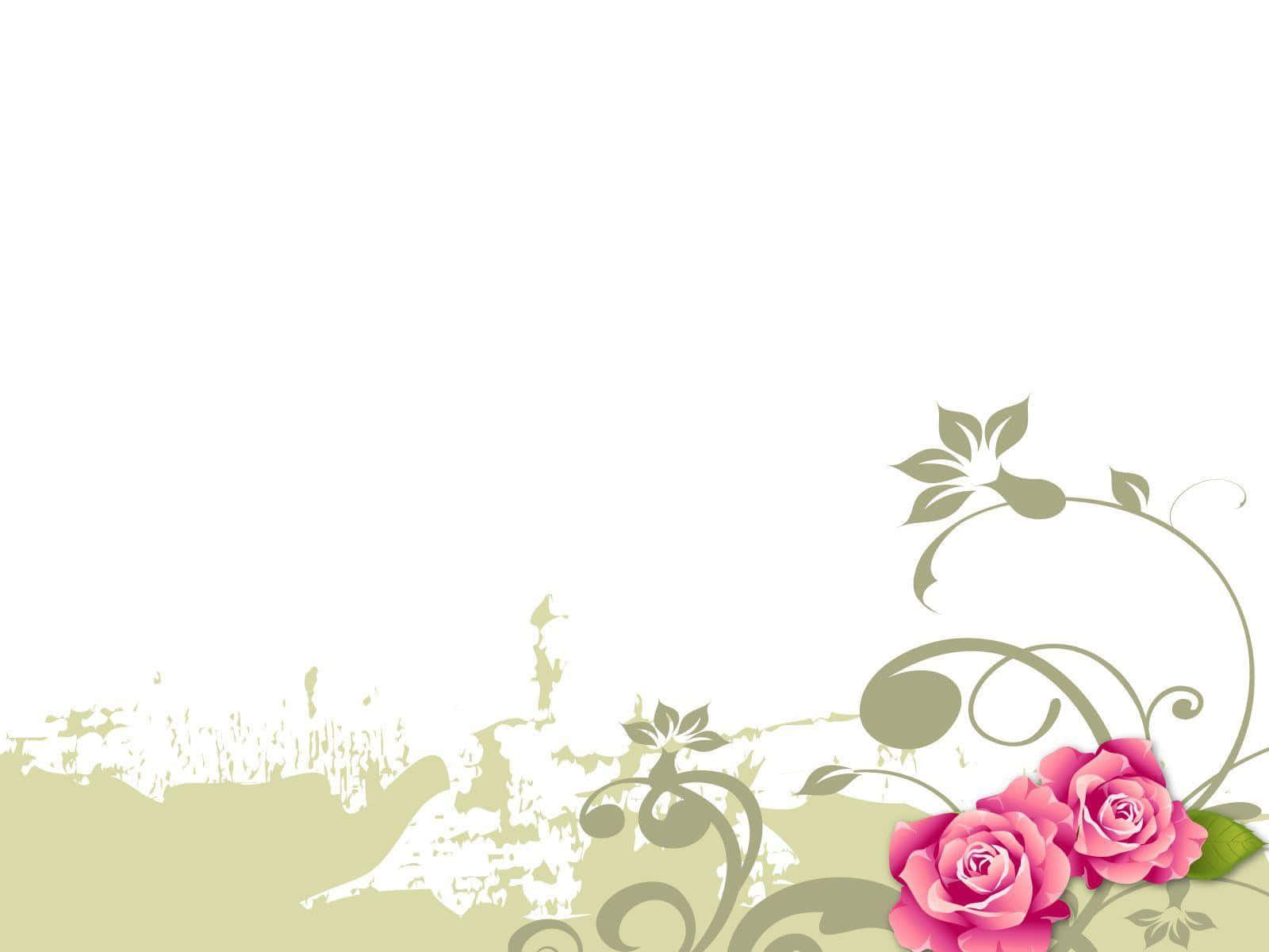 Simple Flower 桌布 壁紙 — 粉紅玫瑰和橄欖綠色藤蔓裝飾在右下角，背景為紋理奶油色和白色。