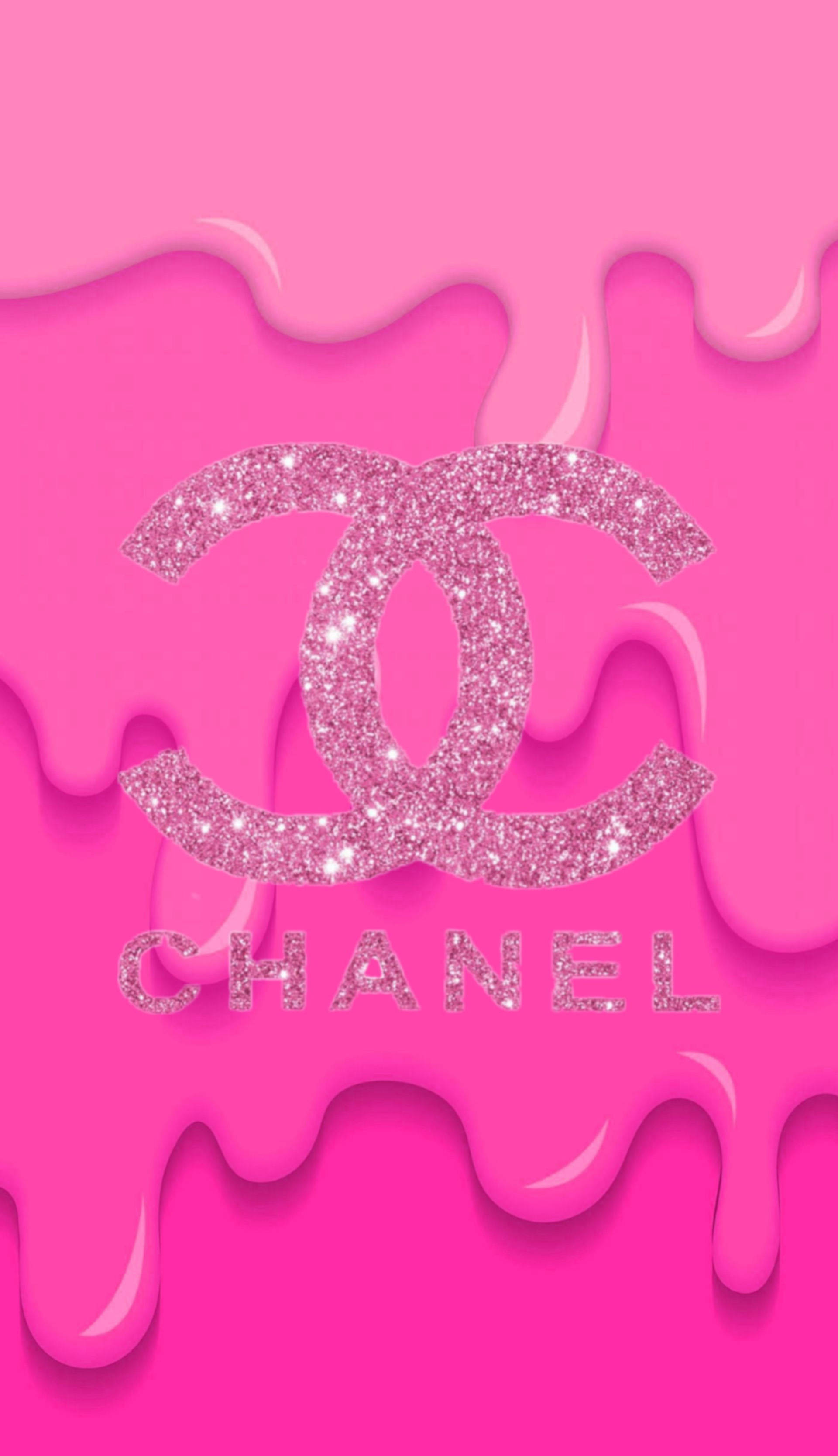 粉紅系香奈兒標誌 壁紙 — 閃閃發光的粉紅色 Chanel 標誌像液體糖果一樣滴落在充滿活力的粉紅色背景上。