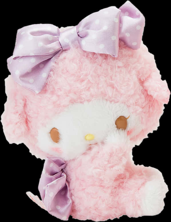 粉紅絨毛 Sanrio 角色配蝴蝶結 壁紙