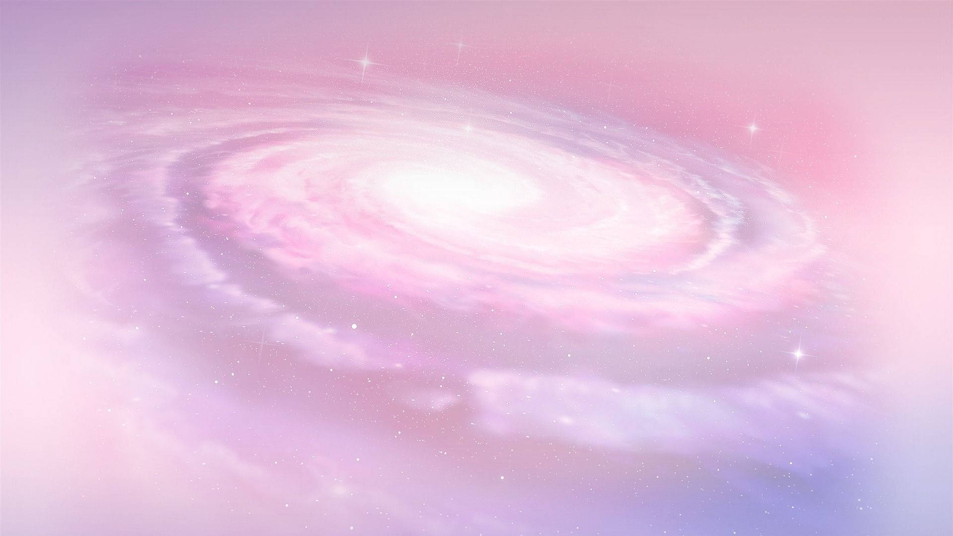 在柔和的宇宙場景中，一個帶有閃爍星星的粉紅和紫色螺旋星系。 — 可愛星系 壁紙