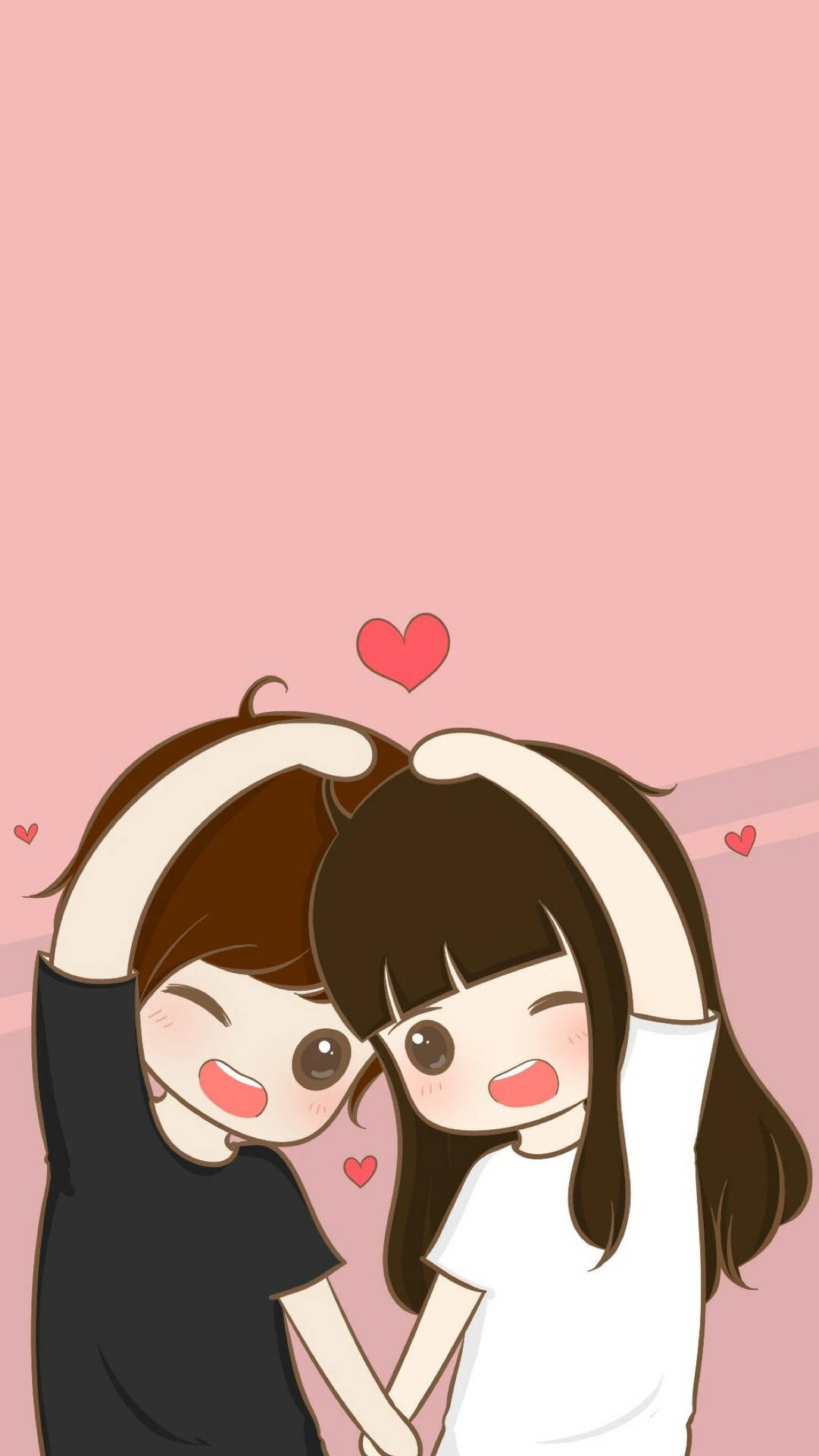 兩個微笑的動漫女孩擁抱，心形漂浮在她們周圍。