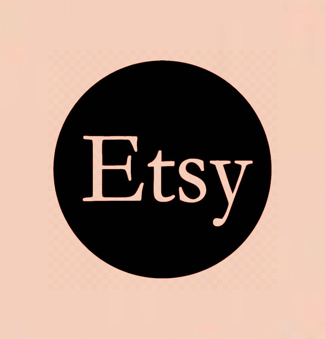 Etsy 標誌，桃色背景上黑色圓圈內有桃色文字。
