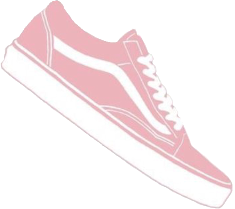 粉紅色 Vans 運動鞋插畫 壁紙 — 一對簡約風格的粉紅色運動鞋，白色鞋帶和鞋底，在黑色背景上以白色勾勒輪廓。