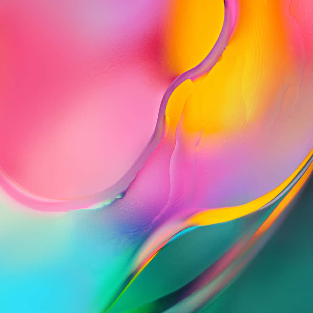 Galaxy Tab 桌布 壁紙 — 粉紅色、黃色和藍綠色的鮮豔抽象流體漩渦融合成發光漸變，具有平滑流動的運動。
