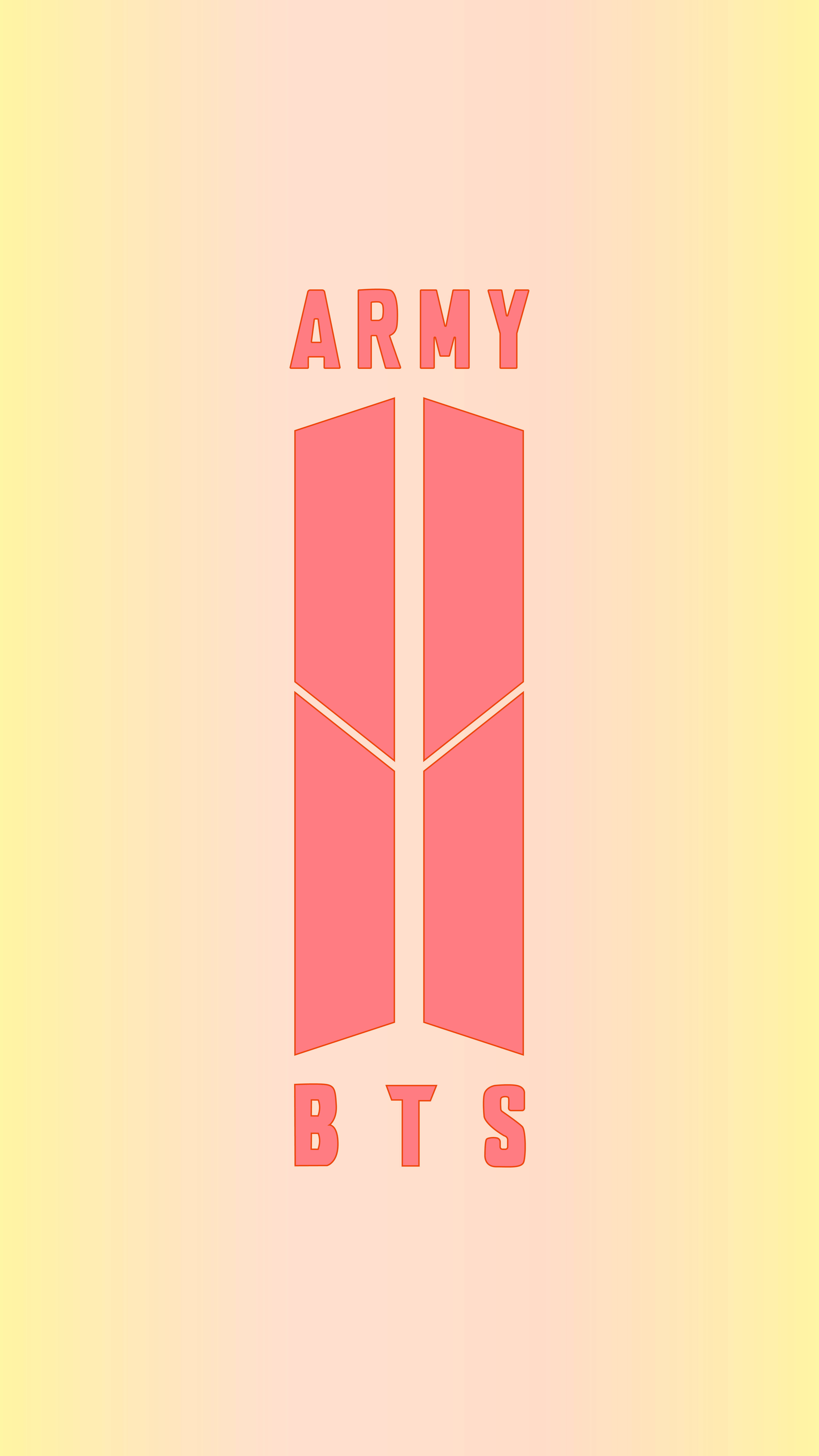 粉紅色BTS ARMY標誌 壁紙 — 粉紅色BTS標誌，帶有「ARMY」文字，背景為柔和黃色漸變。
