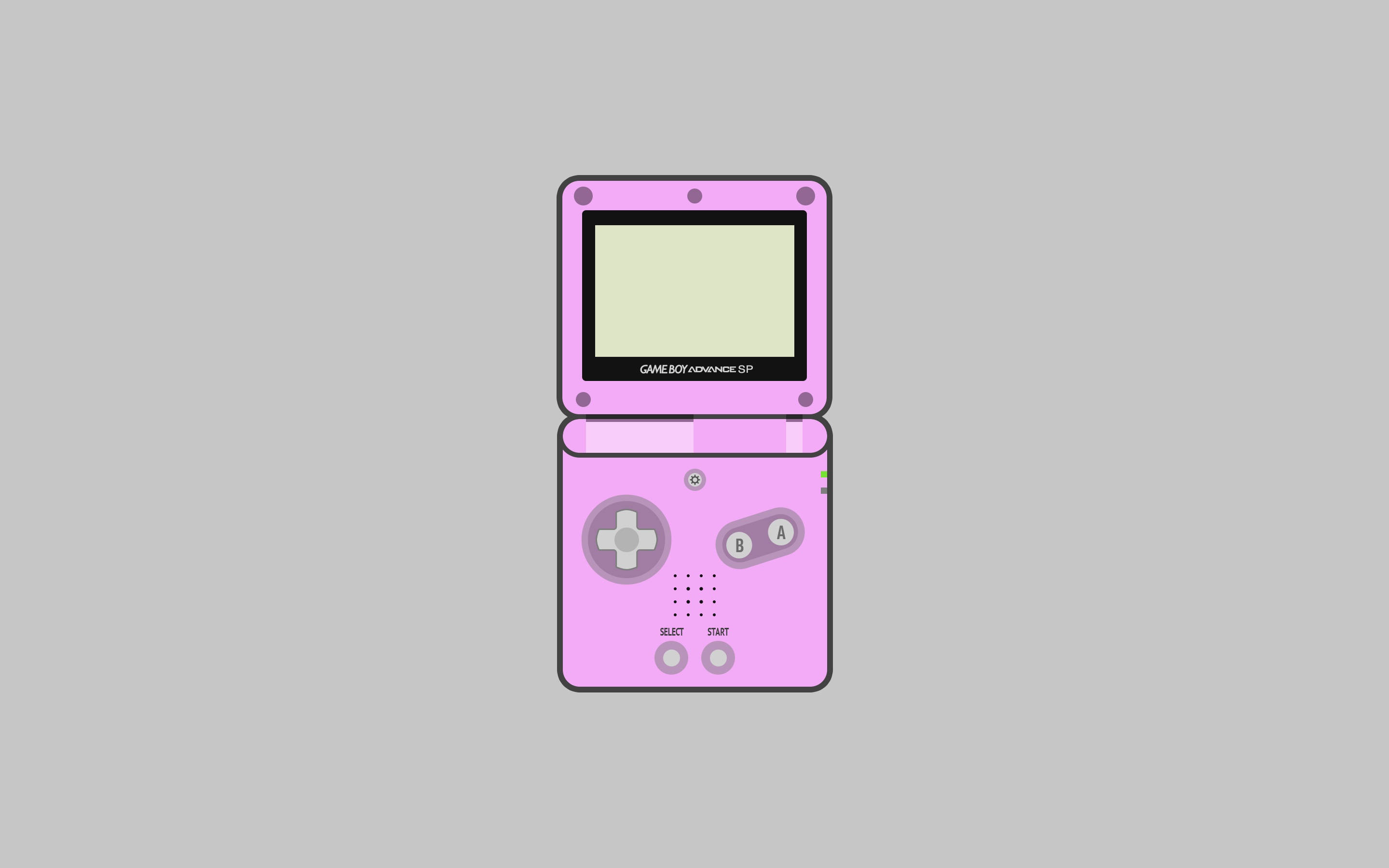 粉紅色Game Boy Advance SP簡約藝術 壁紙 — 一部粉紅色Game Boy Advance SP主機，空白屏幕置於純灰色背景中央。