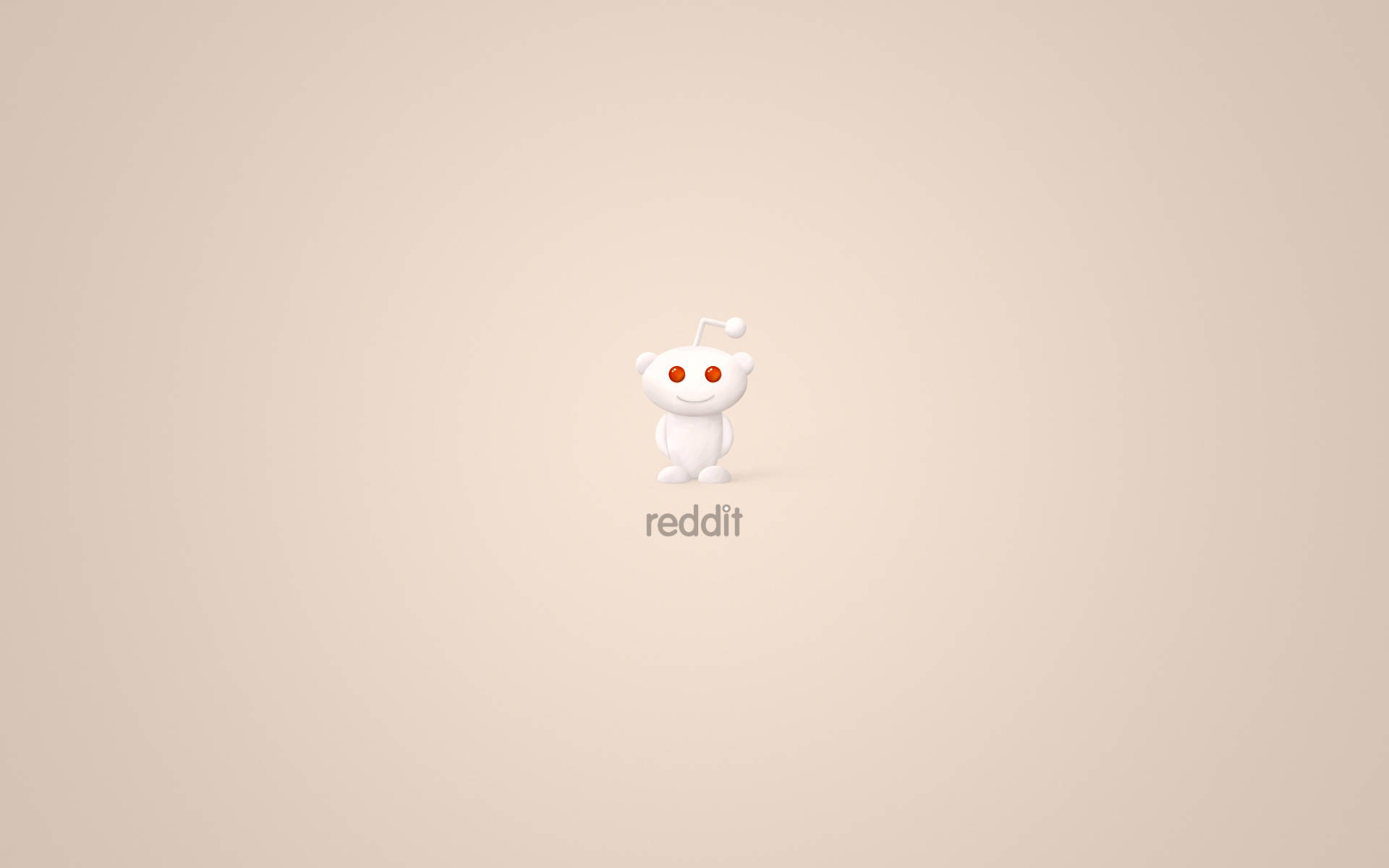 白色外星人吉祥物，橙色眼睛和天線，居中在米色背景上，帶有reddit文字。